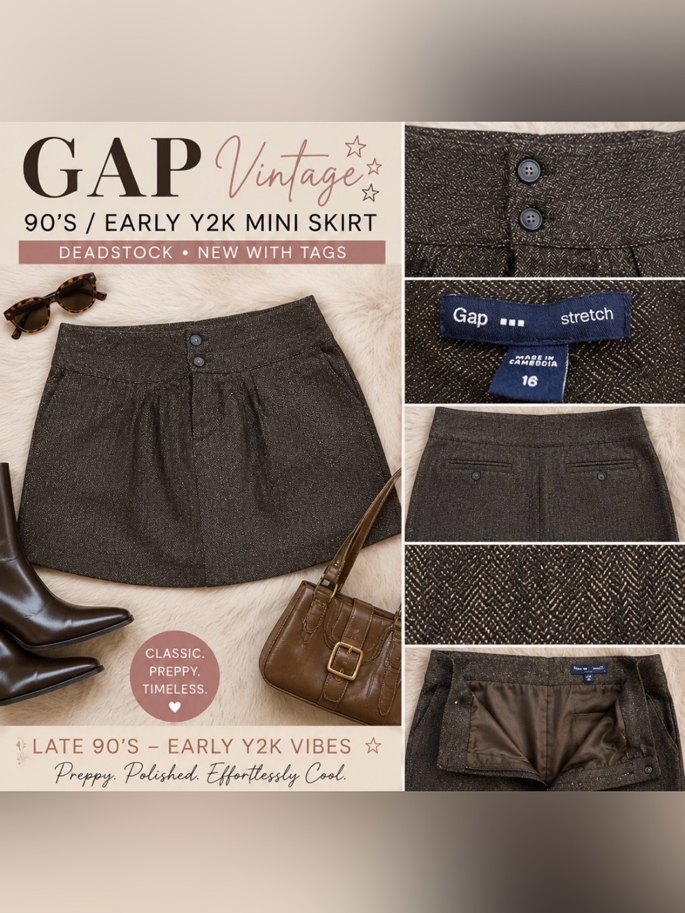 Gap 90’s / Y2K - Mini tweed skirt, original tags attached- never worn- size 16